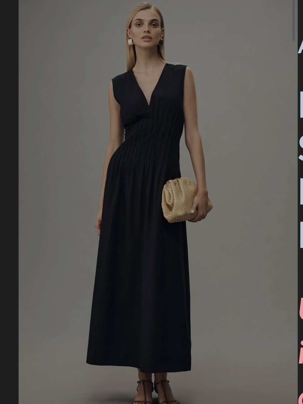 Maeve Anthropologie Elegant Black V-Neck Maxi Dress Xs